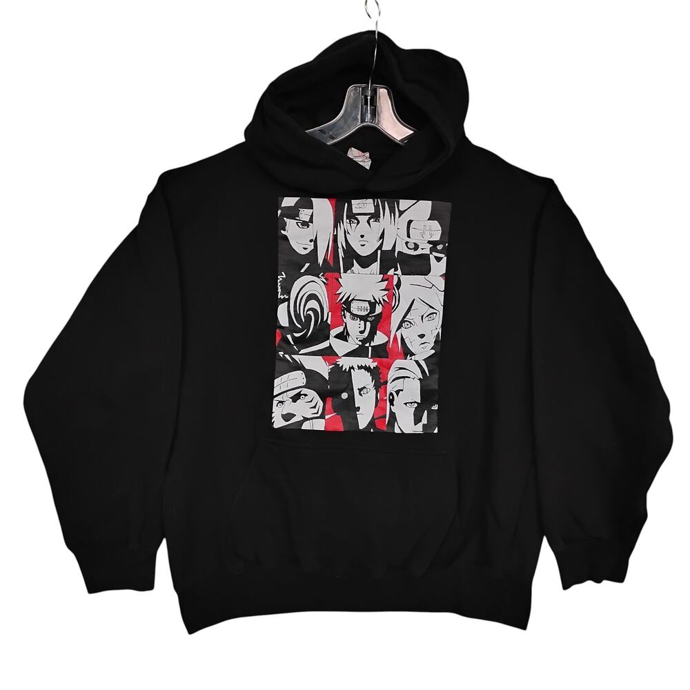 Naruto Shippuden Akatsuki Anime Hoodie Size Large Black with Red Graphics